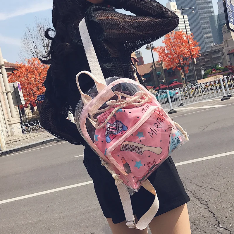 

2018 summer new fashion mini transparent backpack female wild child jelly small backpack street shot beach bag bolsa feminina