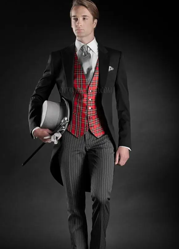 Latest Coat Pant Designs Italian Black And Red Tailcoat Stripe Formal