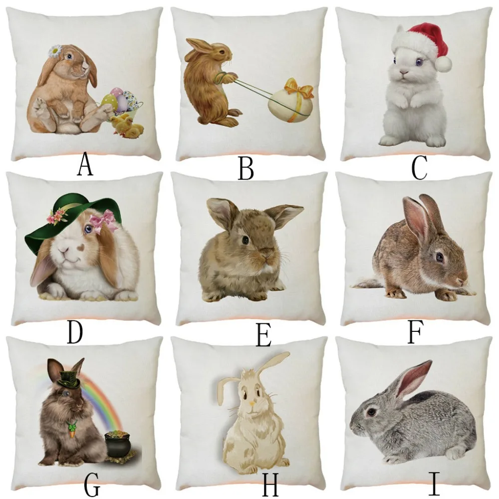 

New Easter Pattern Sofa Bed Home Decoration Festival Pillow Case Cushion Cover Easter Bunny Rabbit Square Pillow Case 45*45 **D