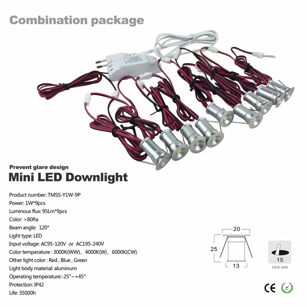  Mini 1W LED Spotlight Indoor Corridor Stair Lighting AC85-277V Dimmable 120D Ceiling Light 15mm Cut - 1000003328897