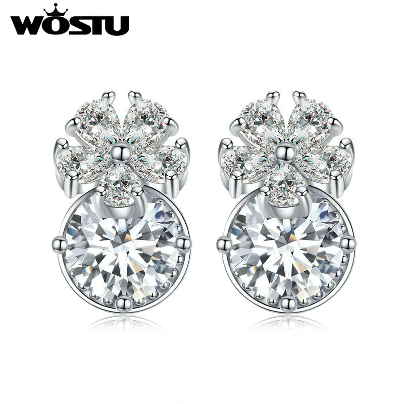 

WOSTU Luxury Snowflake Tiny Stud Earrings For Women Zircon Shining Small Earrings Engagement Wedding Anniversary Jewelry ZBFE161