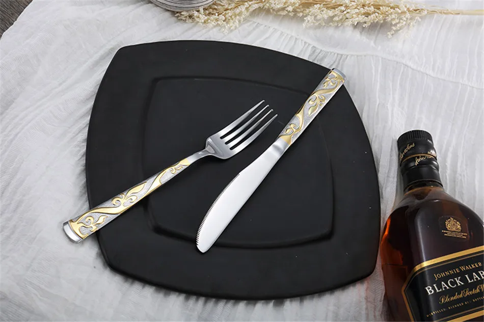 Luxury Flower Dinnerware Set Stainless Steel Cutlery Set Bronzing Silver Knife Fork Tableware European Western Food Set 4 Pcs (4)