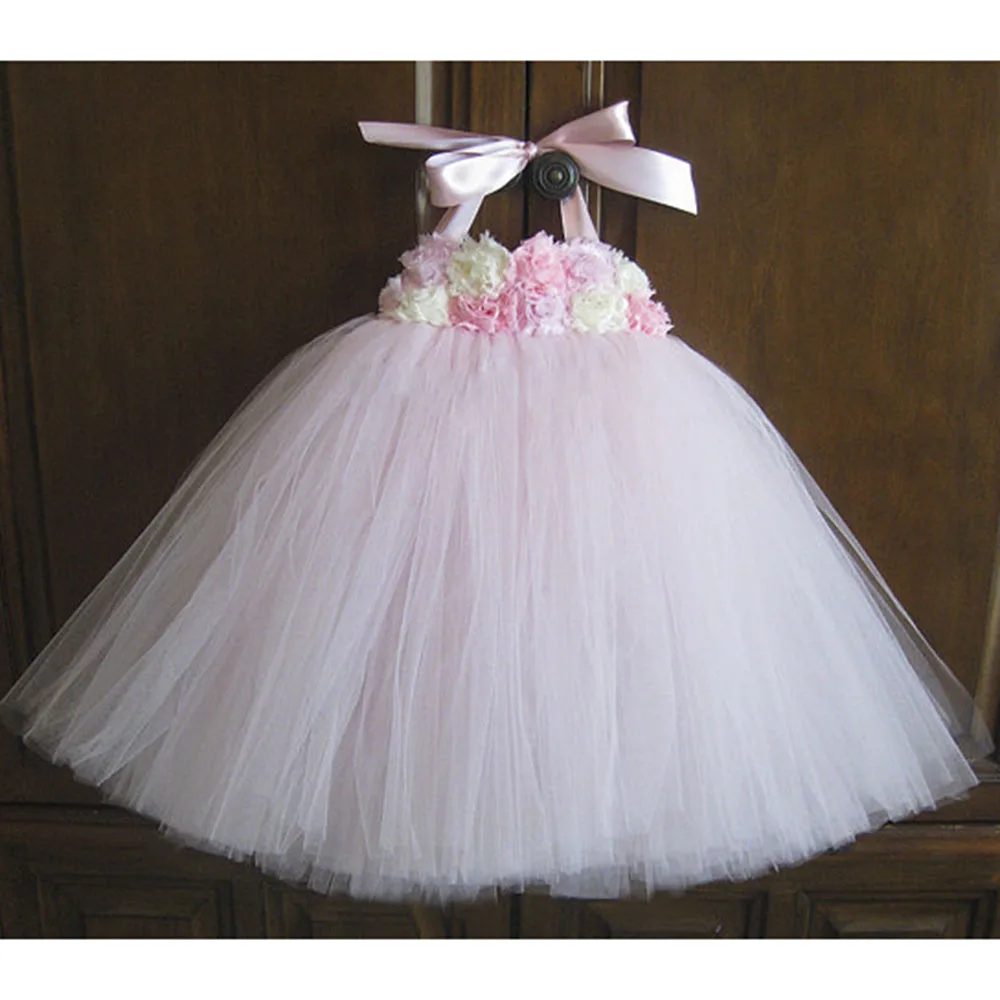 Princess Flower Girl Ball Gown Dress Kids Wedding Junior Bridesmaid Birthday Party Tutu Dress Pink Girl Knee Length Dress Robe (2)