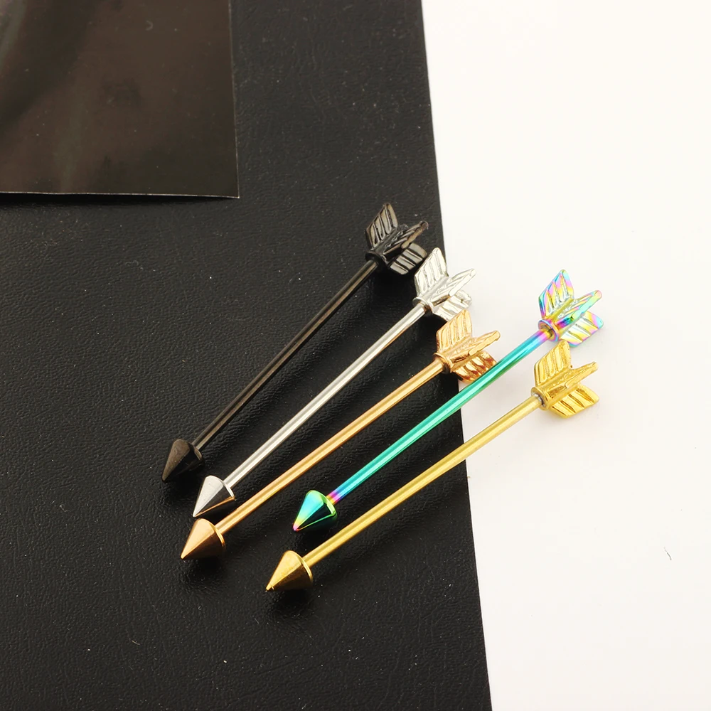 JUNLOWPY 14 Gauge Arrow Industrial Barbell Piercing Cartilage Earring Wholesale Body Jewelry 1 1/2 Inch(38mm) Tragus Piercings