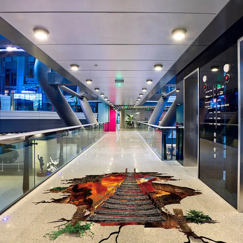 JX-LCLYL 3D Vinyl Removable Bridge Floor Wall Sticker Mural Decals Living Home Decor