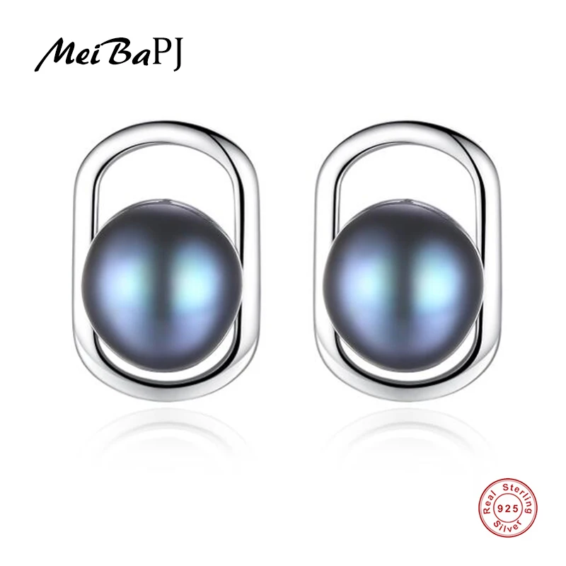 

[MeiBaPJ]Natural Freshwater Pearl Fashion Stud Earrings Real 925 Sterling Silver Fine Charm Jewelry for Women SY