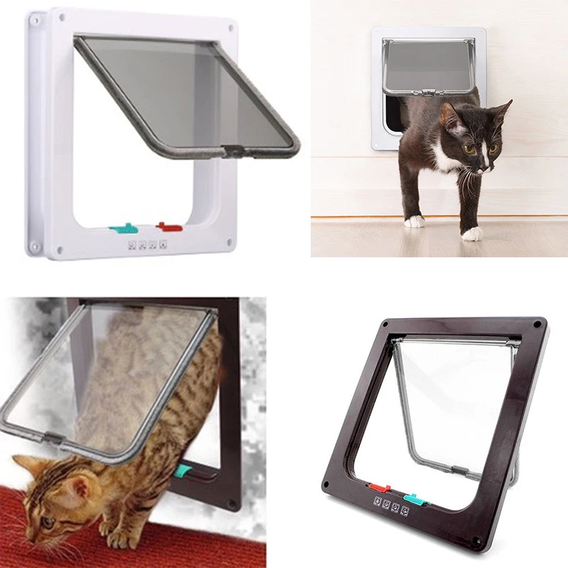 Pet Supplies 4 Way Lockable Dog Cat Kitten Door Security Flap Door ABS