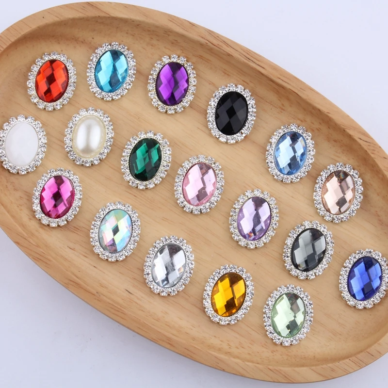 

10PCS 20MM*25MM Horse Eye Silver Button For Wedding Invitation Shiny Flatback Buckle Rhinestone Buttons For Decoration