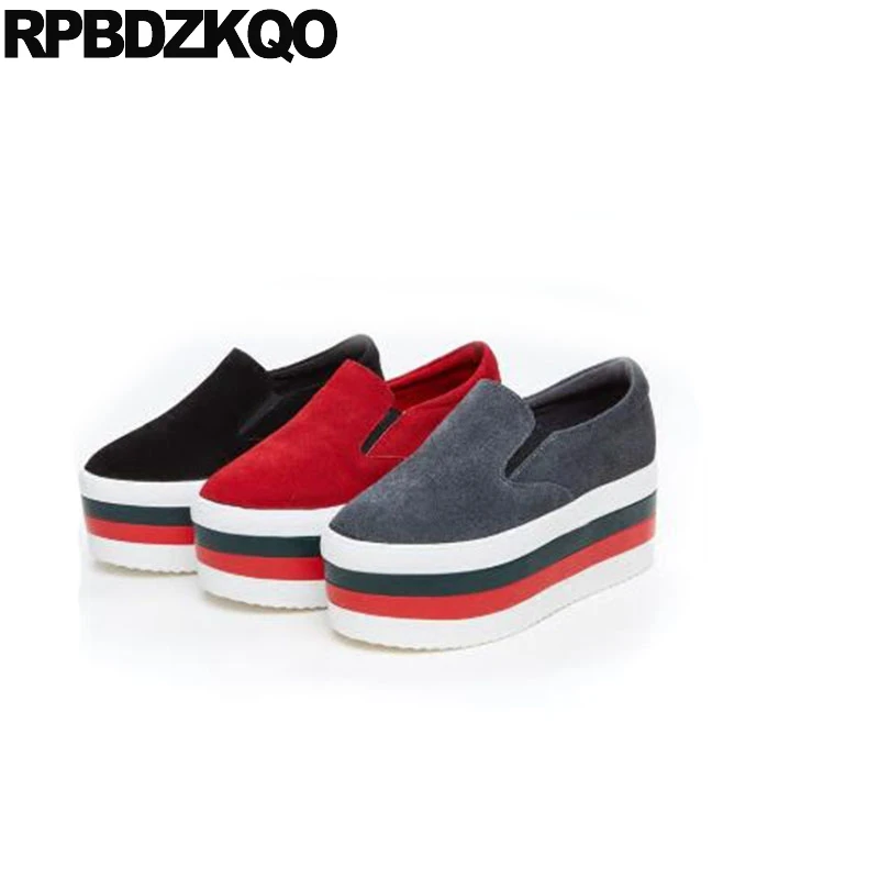 

muffin fashion women thick sole sneakers platform flats elastic creepers elevator black wide fit shoes ladies suede striped drop