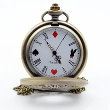Алиса в стране чудес пишущий кролик и ключ римские цифры и покер циферблат кварцевые карманные часы Аналоговые в виде кулона ожерелье для мужчин и женщин