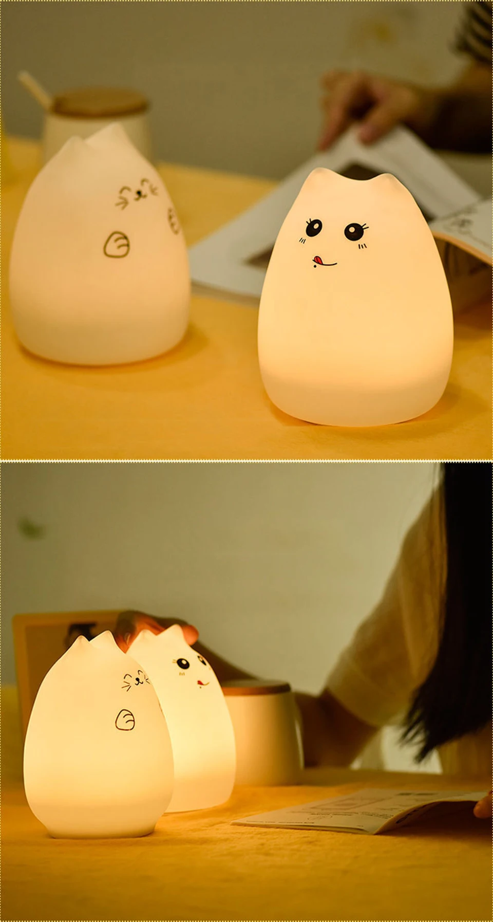 Силиконовый сенсорный датчик светодиодный Светодиодный Ночник для детей 7 цветов 2 режима мультфильм кошка светодиодный Светодиодный
