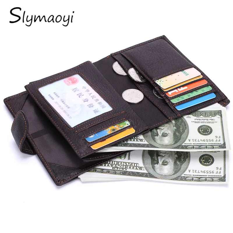 Slymaoyi Genuine Leather Mens Passport Holder Wallets Man Cowhide