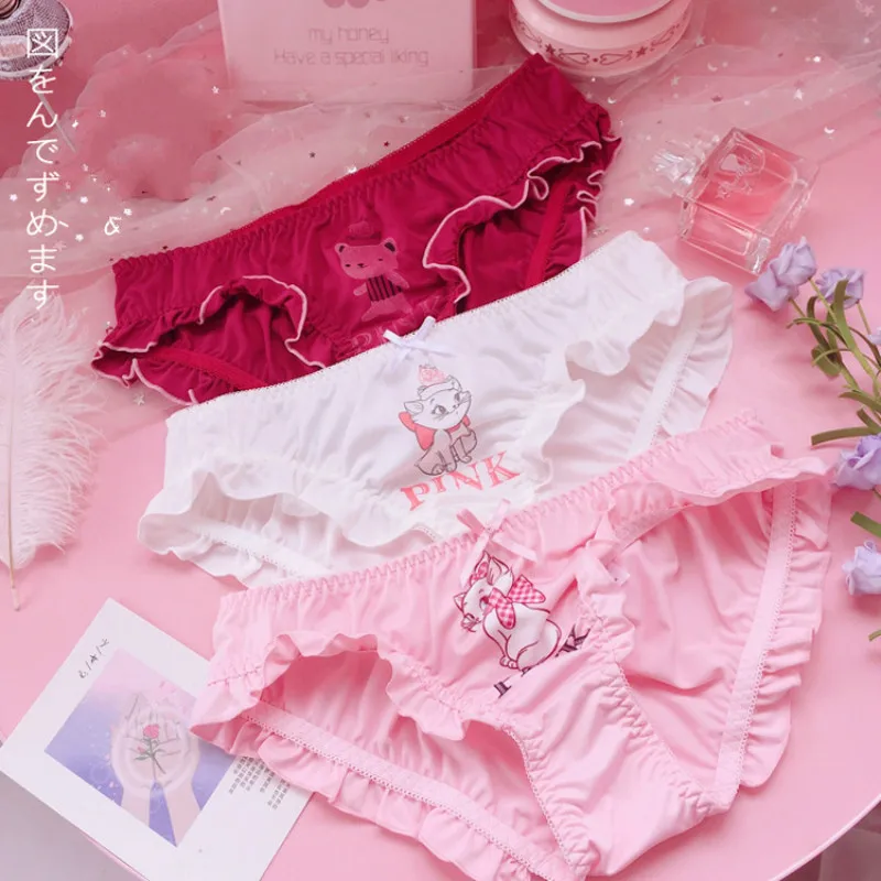 

White pink red little panda panties original single girl heart milk silk panties women underwear