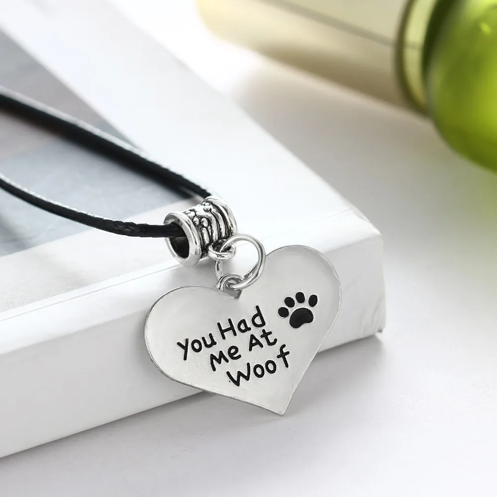 Кожаная цепочка Love Heart You Had Me At Woof ожерелье с подвеской в виде лапы питомца сердца