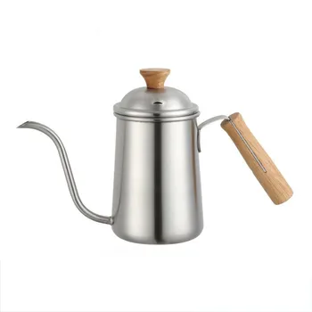 

650ml Long Narrow Spout Coffee Pot With Lid Hanging Ear Hand Blunt Pour Over Drip Pot For Coffee Wood Handle Design