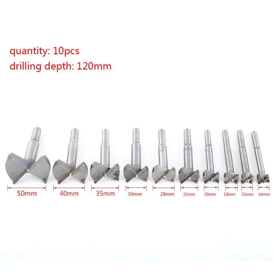 

10pcs/Lot Woodworking Hole Cutter Forstner Bit Cemented Carbide Drill Bit 14-50mm Forstner Drill Bit Set Flat Wood Drilling Bits