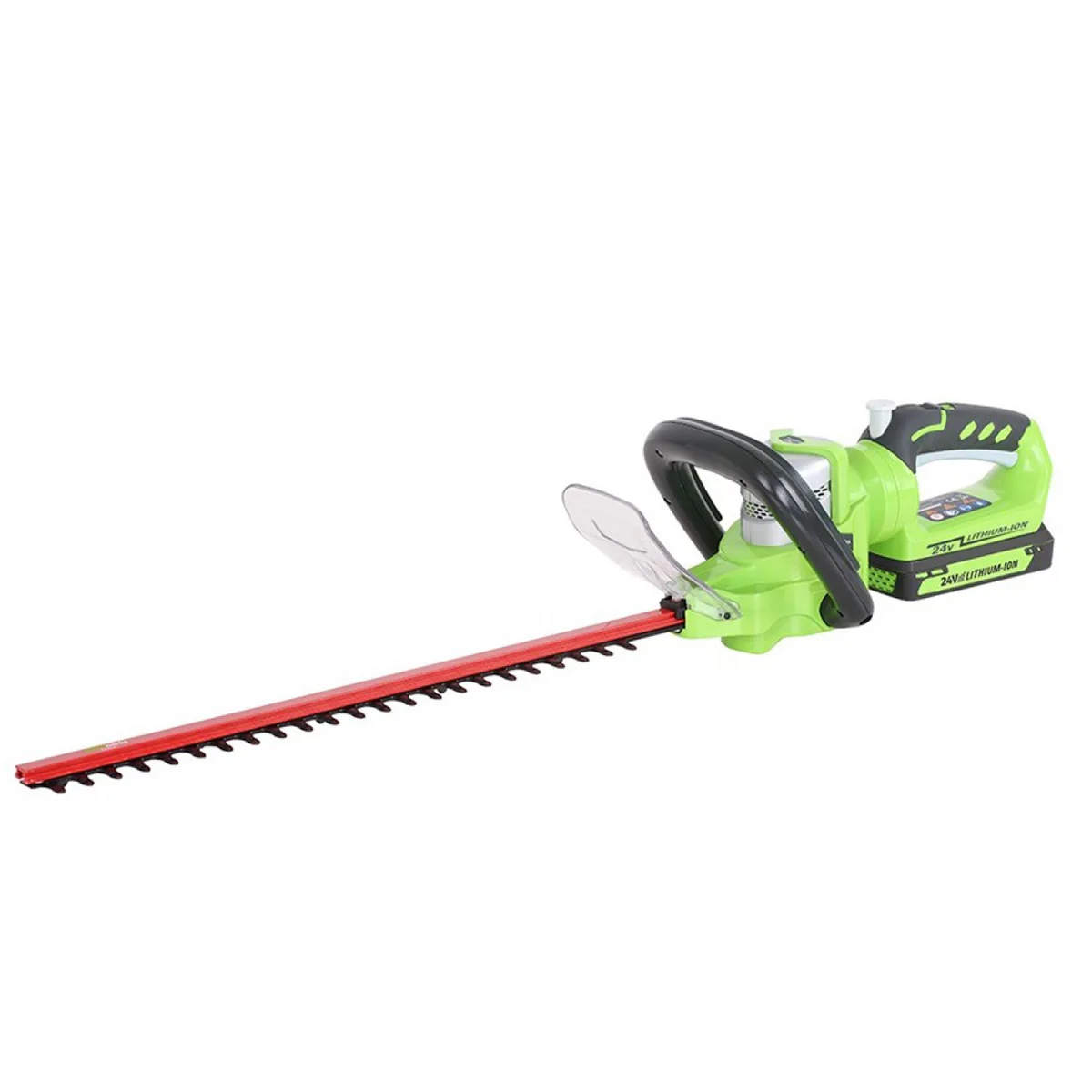 Кусторез аккумуляторный Greenworks G24HT57 24V (совместим с Li-Ion аккумуляторами 24V, длина режущего полотна 570 мм, ширина захвата 18 мм, скорость холостого хода 1400 об/мин, малый вес, антивибрационная система, в комплект не входит аккумулятор и зарядн