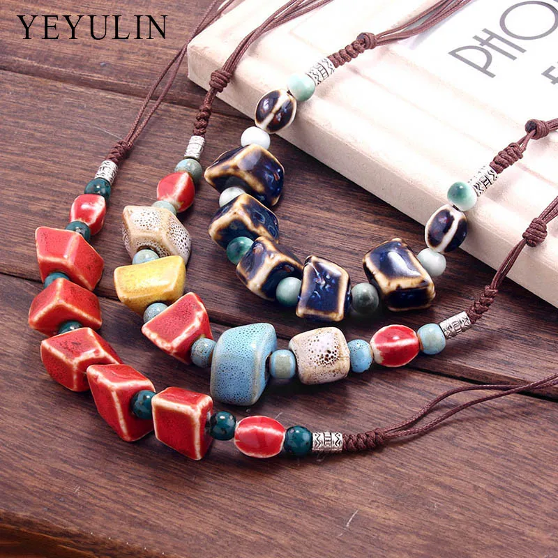 

New Design Retro Special shaped ceramics Beads Choker Necklace for women ladies Collar jewelry Gift