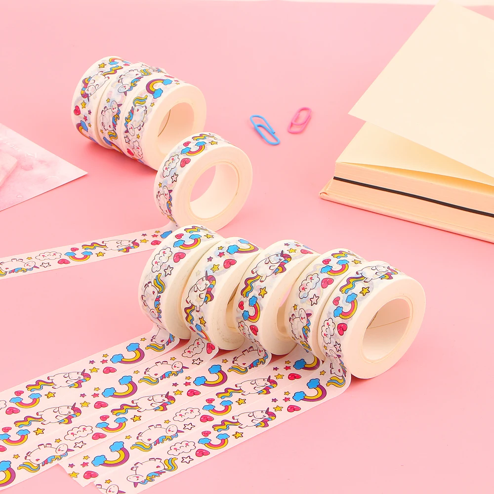 4 шт./лот Kawaii Единорог васи лента DIY декоративные 15 мм * 10 м клейкие Маскировочные