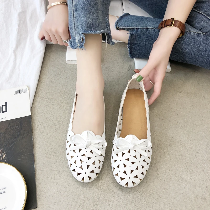 

New Women Flats Casual Shoes Women Summer Flat Boat Shoes Female Fashion Loafers Hollow Out Ladies Flats Plus Size 35-40