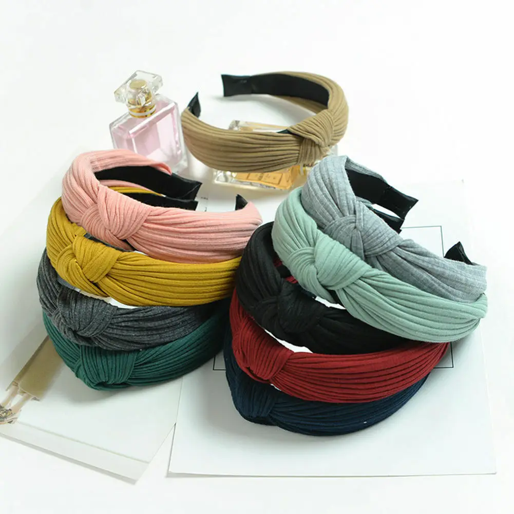 

18 Styles Fashion Women Stripes or Solid Twist Cross Knot Wide Hoop Elegant Elastic Vintage Cloth Hair Accessories for Ladies
