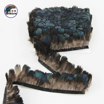 

2-2.8 Inch(5-7 cm) Nature Blue Pheasant Feather Trims Fringe With Satin Ribbon Sewing Crafts Costumes Decoration