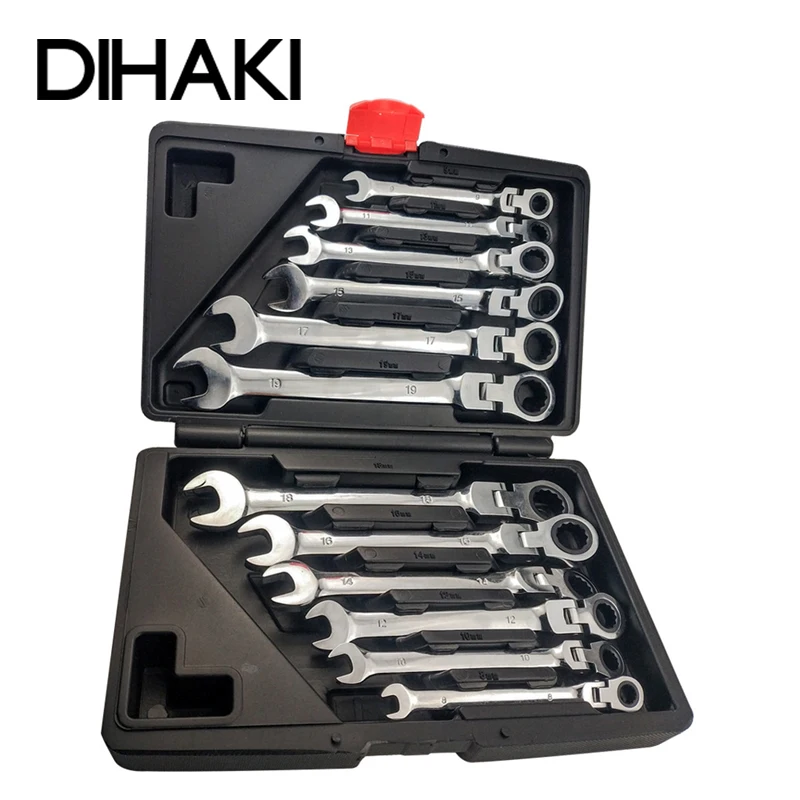 

12PCS/set Movable/Fixed Head Dual-use Ratchet Wrench Set Mechanical Repair Combination Spanners Multi-function Wrench Tool Set