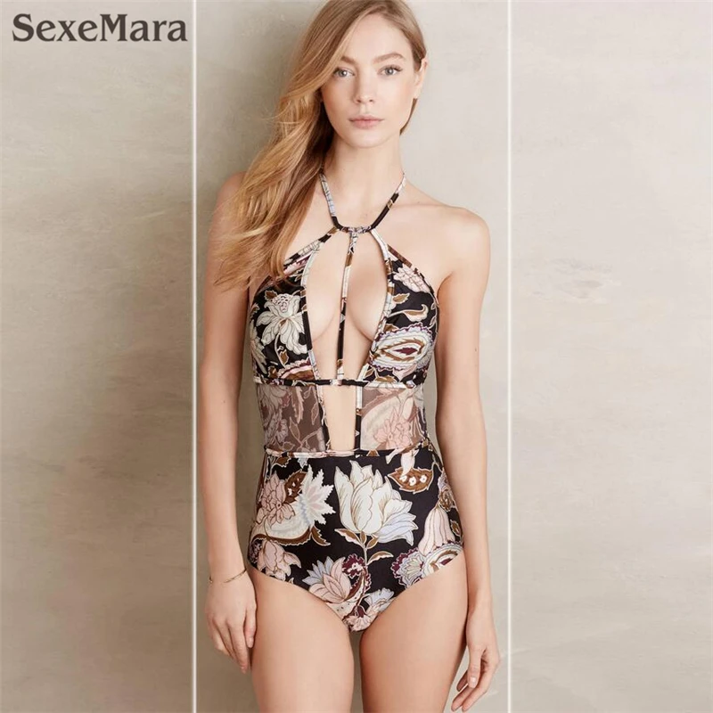 

2019 New 3D Flower Print One Piece Swimsuit Sexy Women Swimwear Deep V Backless Bodysuit Onepiece brazilian Monokini design