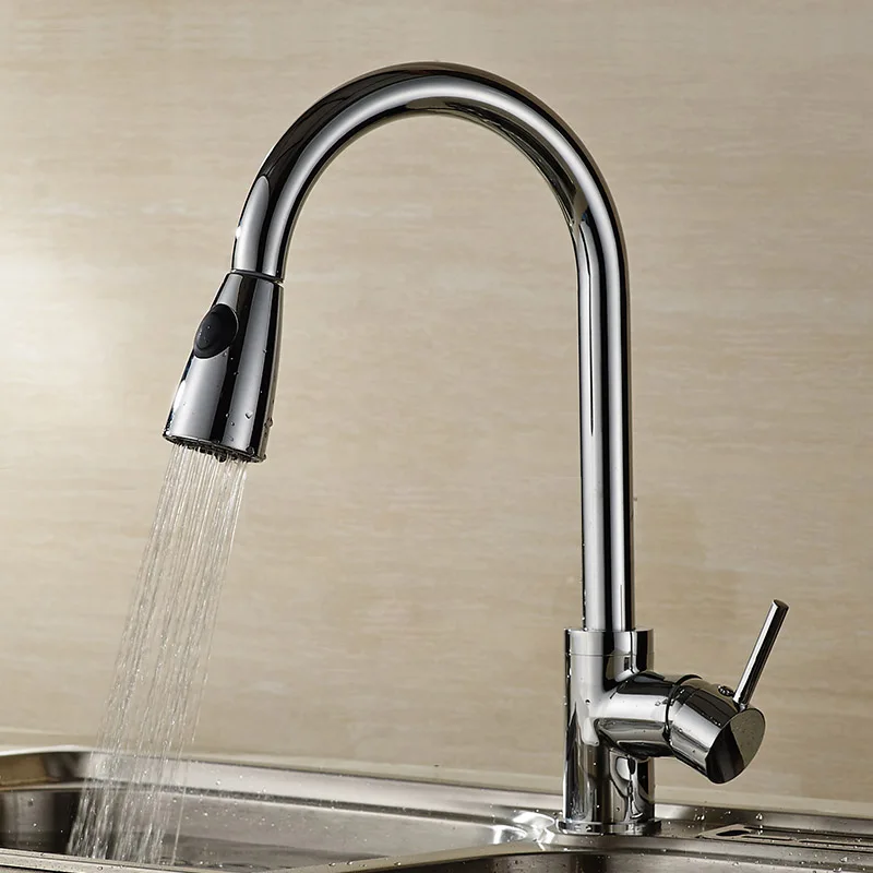 BAKALA Pull Out chrome Kitchen Faucet Sink Mixer Tap Swivel Spout Sink Faucet Swivel Copper Kitchen Faucets tap LH-8105C