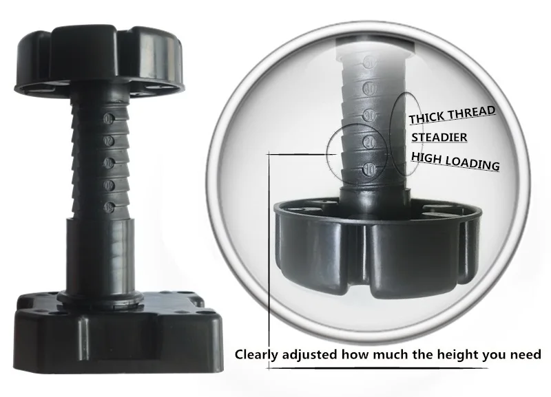 UKE 4PCS Thick and strong Adjustable Height Black Plastic Cabinet Cupboard Leg Foot5