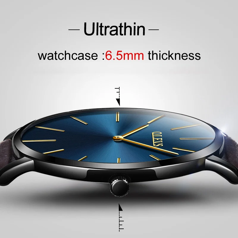 

2018 OLEVS Brand Ultra thin Watch Men's Fashion Casual Sport Watches Men Waterproof Leather Slim Quartz Clock Relogio Masculino