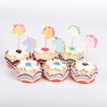 24 шт./лот прекрасный единорог вечерние кекс Топпер Happy День рождения Baby Shower Детская вечеринка Декор Дети материалы торт декора