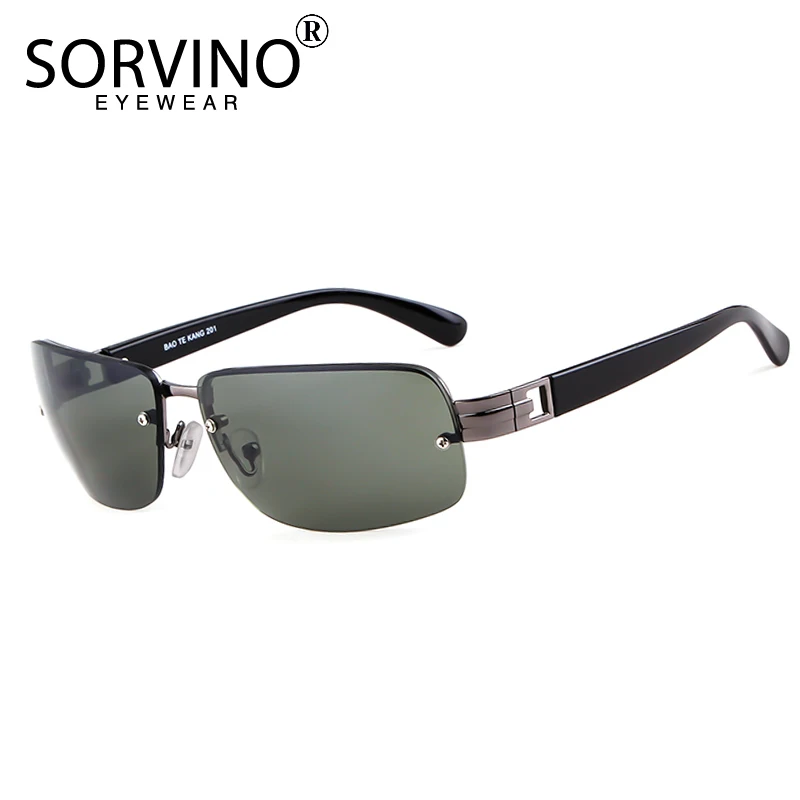 SORVINO Luxury Rimless Rectangle Sunglasses Men Designer 90s Flat Top Crystal Green Brown Tint Rave Sun Glasses Shades SP62