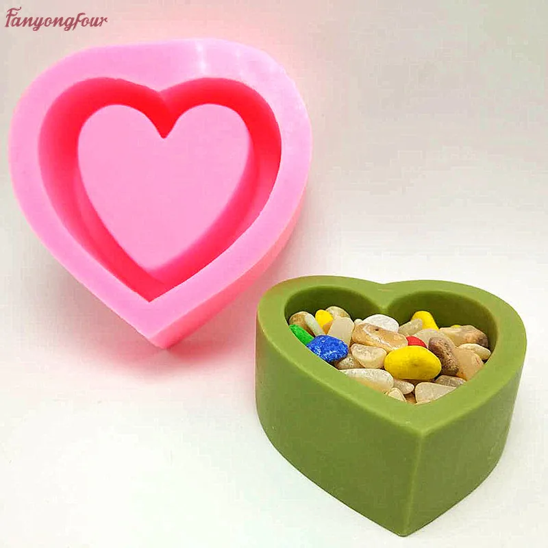 

3D heart-shaped vase silicone mold concrete mold clay pots craft home decoration potted succulent cement plant