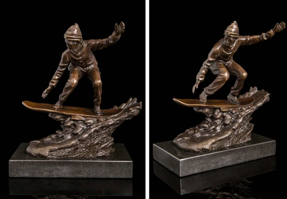 

xd 002471 Art Deco Sculpture Skate Boy Bronze Statue