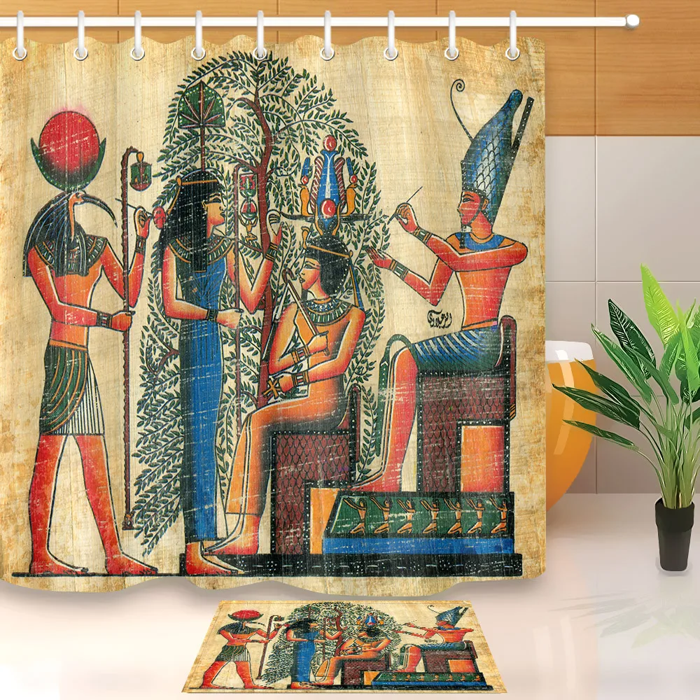 60/72"Ancient Egypt Pharaoh Snake Waterproof Fabric Bath Shower Curtain&Mat&Hook