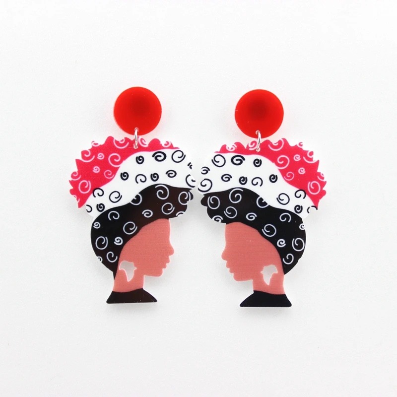 

European Fashion New Design Night Club Punk Jewelry Acrylic Women Head Portrait Colorful Personality Stud Earrings 6 Colors