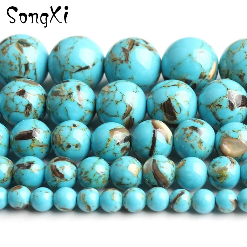 

Natural Light Blue Shell Turquoises Stone Round Beads for Jewelry Making Diy Bracelet Necklace Pick Size 4 6 8 10 12mm 15 Inches