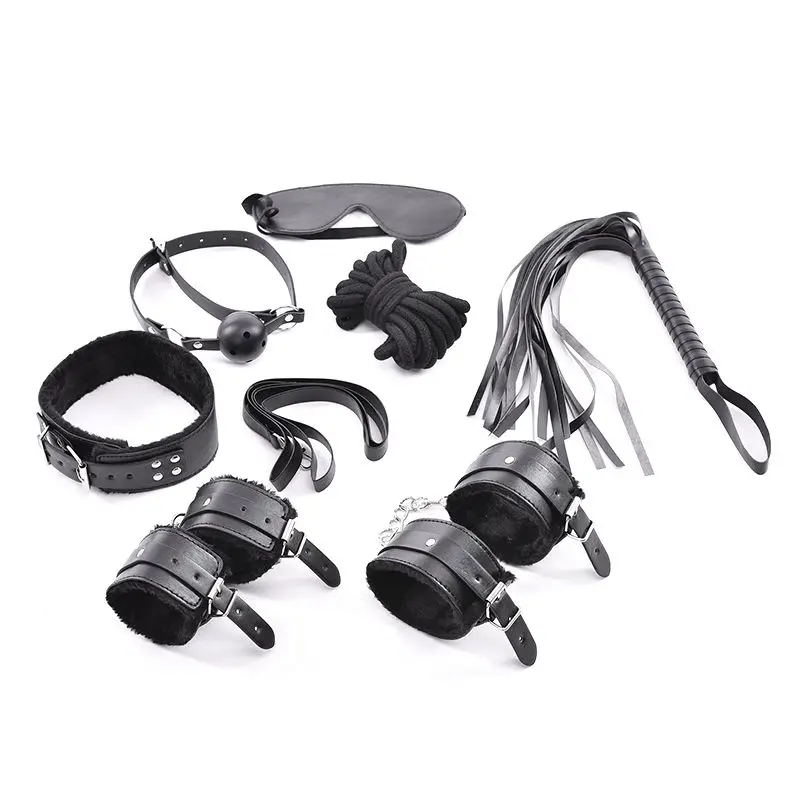 

7PCS/Set Handcuffs Nipple Clamps Whip Collar Adult game Toy Leather Fetish Bondage Restraint Wedding Party Favor Decoration