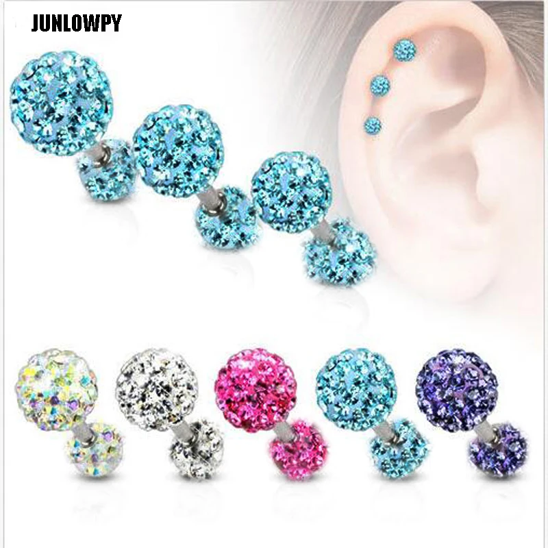 JUNLOPWY серьги-гвоздики с двойным кристаллом Для Пирсинга Ушей 16g из нержавеющей
