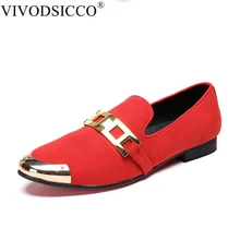 VIVODSICCO/Новые мужские бархатные лоферы; Свадебная обувь для вечеринок в европейском стиле; черные, красные бархатные Тапочки с металлическим украшением; мокасины для вождения