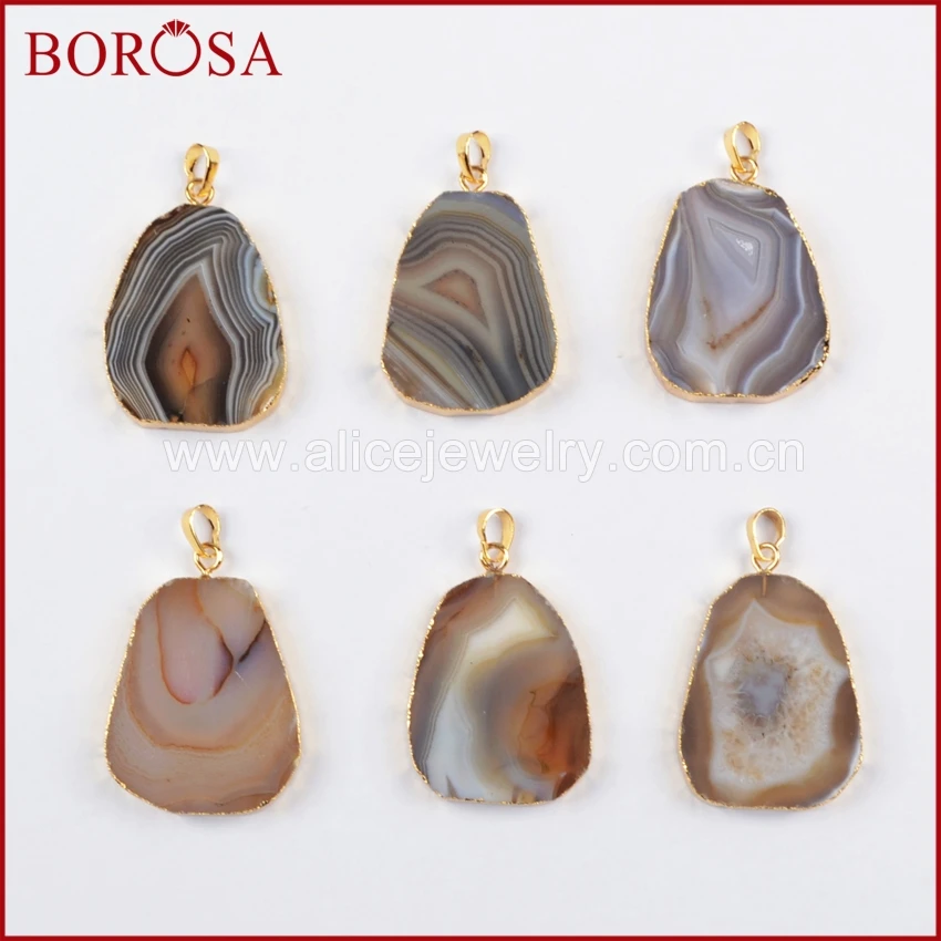 

BOROSA 1 piece Free Shipping Gold color Drop Natural Color Natural Onyx Druzy Agates Slice Pendant For Women Jewelry Bead G0593