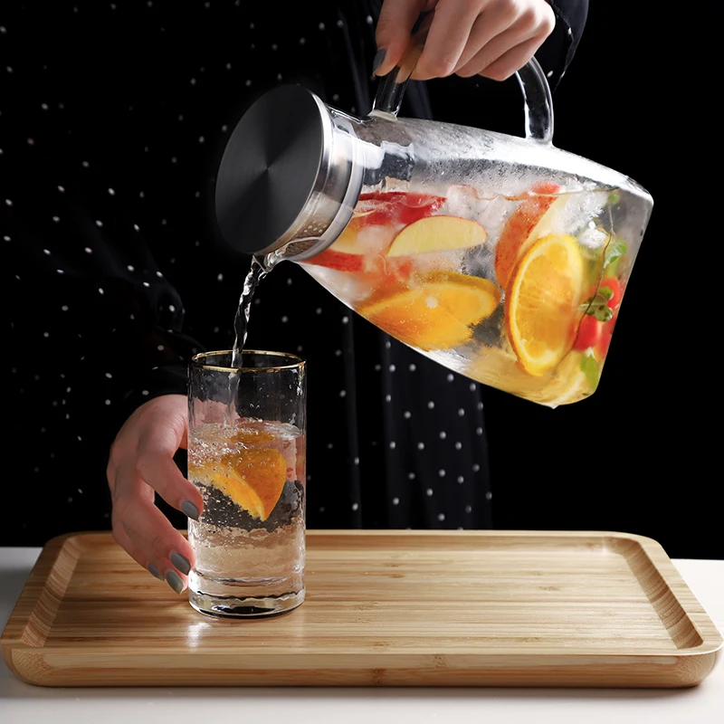 Стеклянный кувшин для воды, забиваемый квадратный плоский высокотемпературный термостойкий нагреваемый чайник для холодной воды, бутылка для фруктового сока 1700 мл