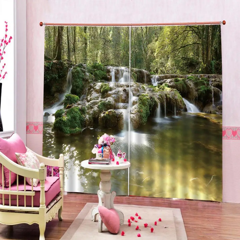 

High-precision Shade Luxury 3D Window Curtain living room Polyester Set with Hooks landscape curtains for bedroom