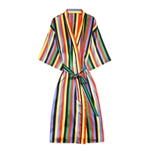 Daeyard шелковый длинный халат для женщин в полоску, кимоно, сексуальный цветной пеньюар, халат для невесты, подружки невесты, халат, домашняя одежда