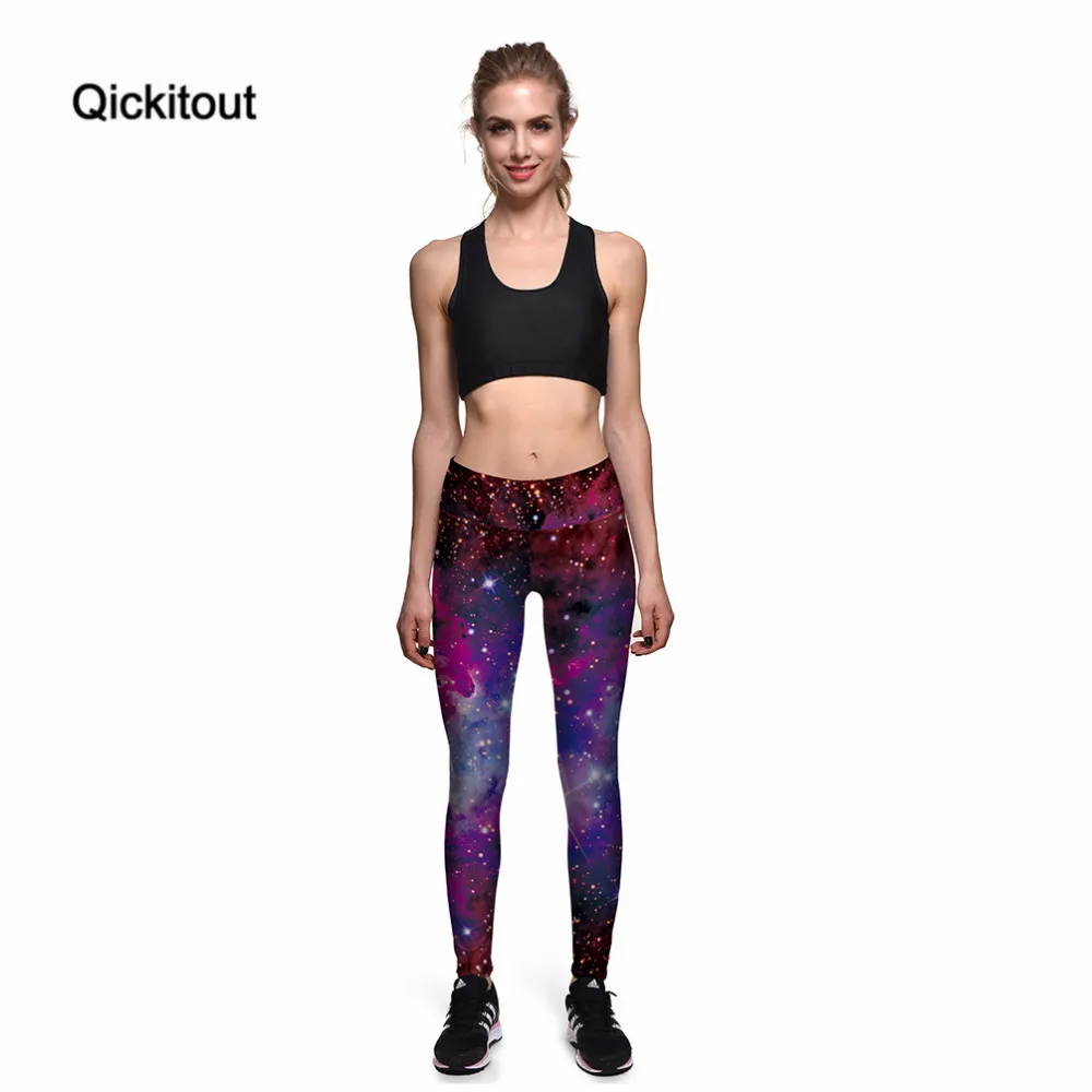 Qickitout леггинсы женские Звездная Вселенная светит галактика фиолетовые штаны с 3D принтом женские штаны с высокой талией брюки для фитнеса топ продаж