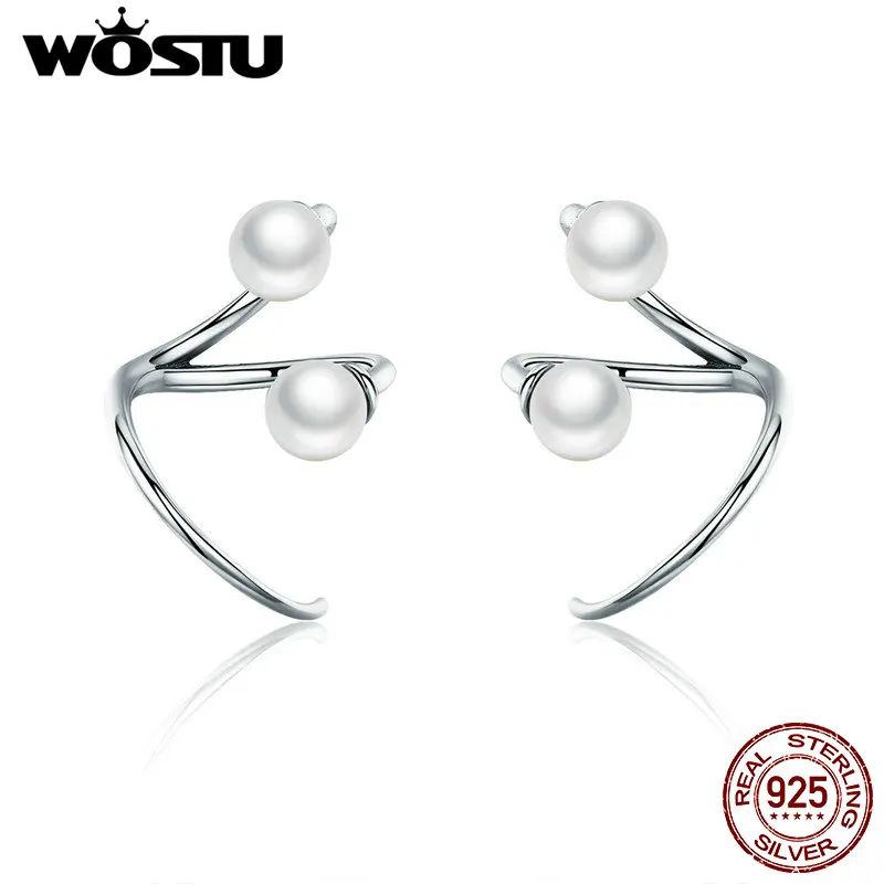 

WOSTU New Style 925 Sterling Silver Intertwined Pearl Stud Earrings for Women Original Silver Fine Jewelry Brincos Gift DXE306