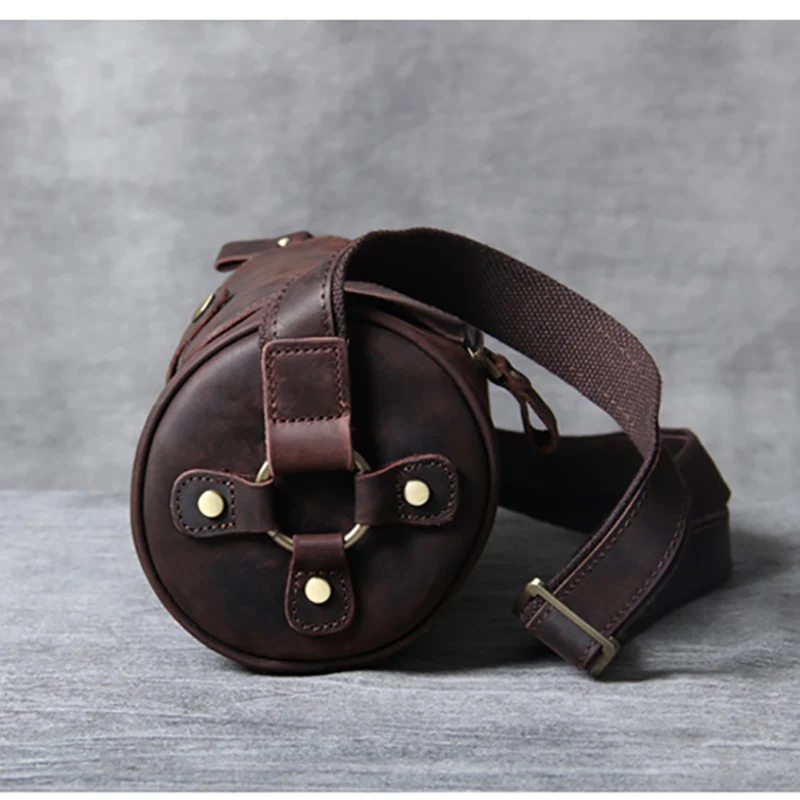 AETOO Retro casual head cowhide shoulder crossbody bag male leather barrel pack Crazy Horse Leather bag