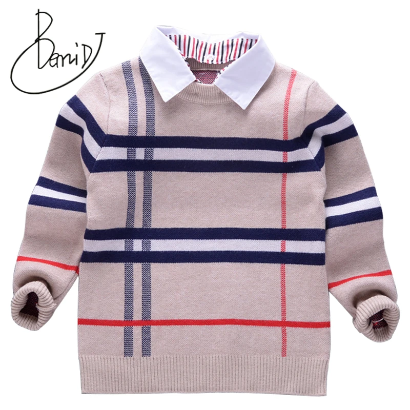 Prix 2018 nouveau automne garçons chandail Plaid tricots enfant garçons coton pull pull enfants vêtements mode T shirt 2 8T vêtements