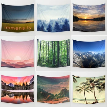 

Hot sale brand Forest tapestry beauty landscapelake large tapestry sun set Wall Hanging Printed home decoration tapestry